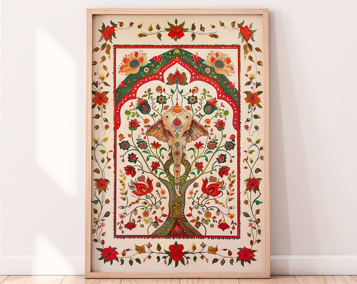 Indian Elephant Painting Indian Floral Art India Inspired Exotic Art