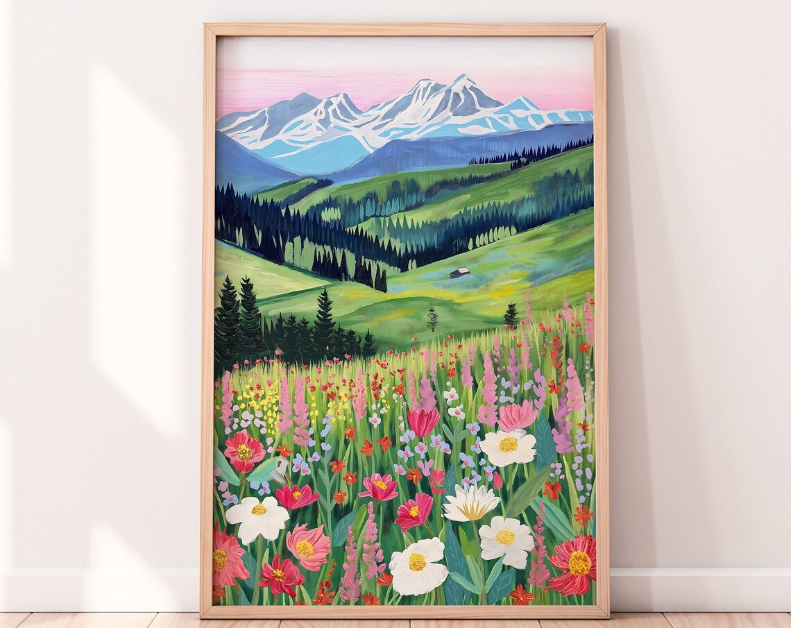 Floral Landscape Art Print, Nature and Botanical
