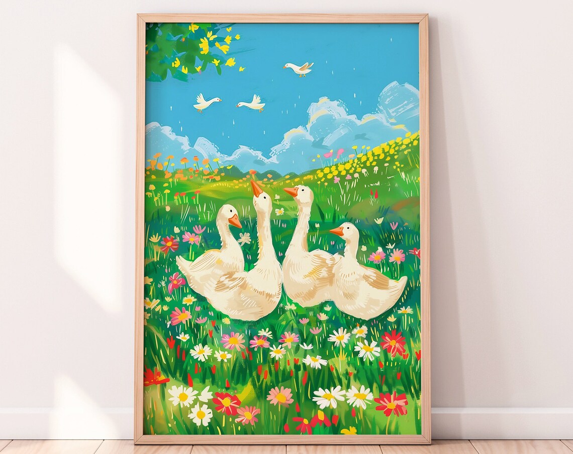 Cute Geese Illustration, Goose Nursery Decor Print
