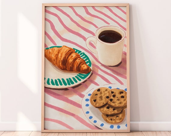 Morning Vibe Coffee Wall Art Croissants And Cookies Wall Art Coffee Print Colorful Wall Art Boho Kitchen Decor
