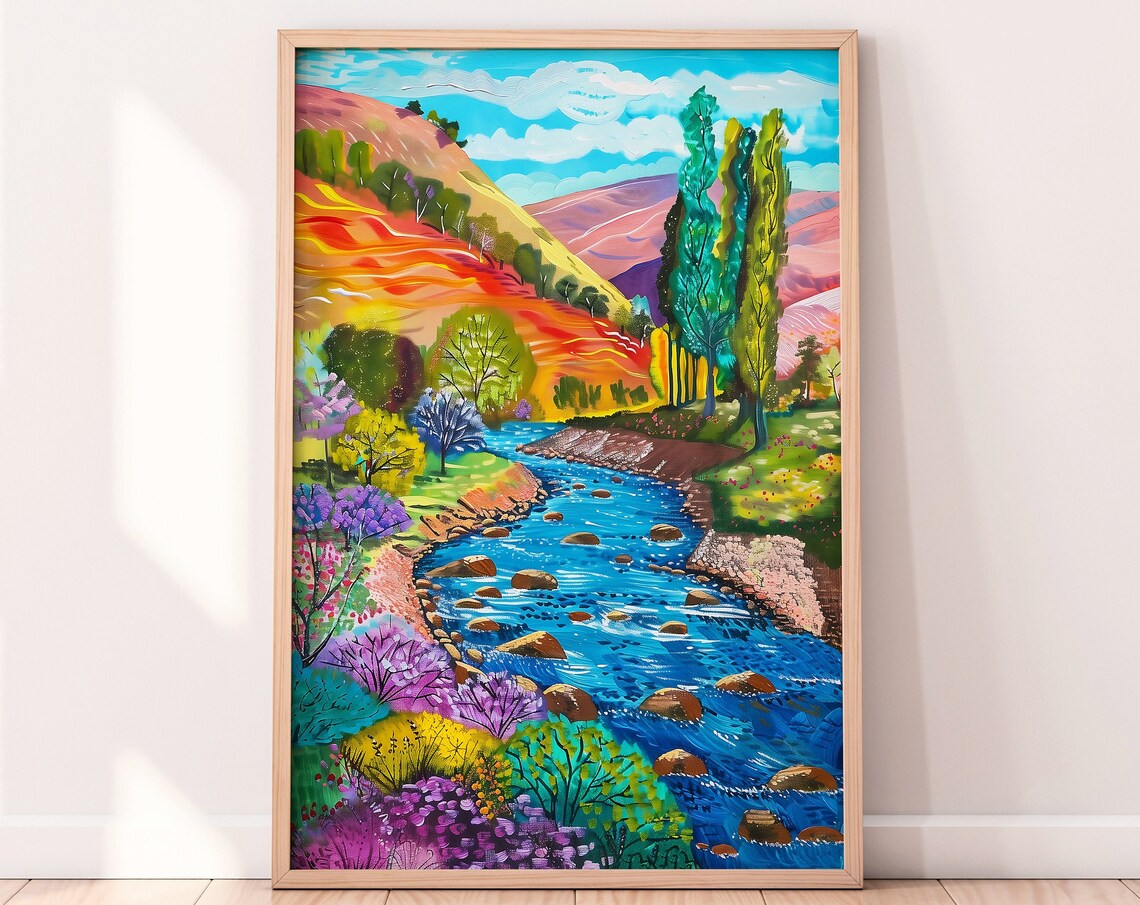 Colorful River Landscape Painting Art Print