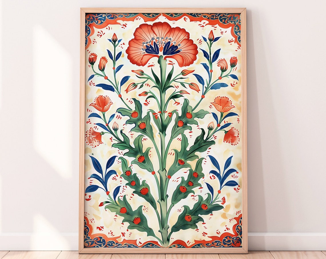 Ottoman Turkish Carnation Floral Symmetrical Botanical Art Poster