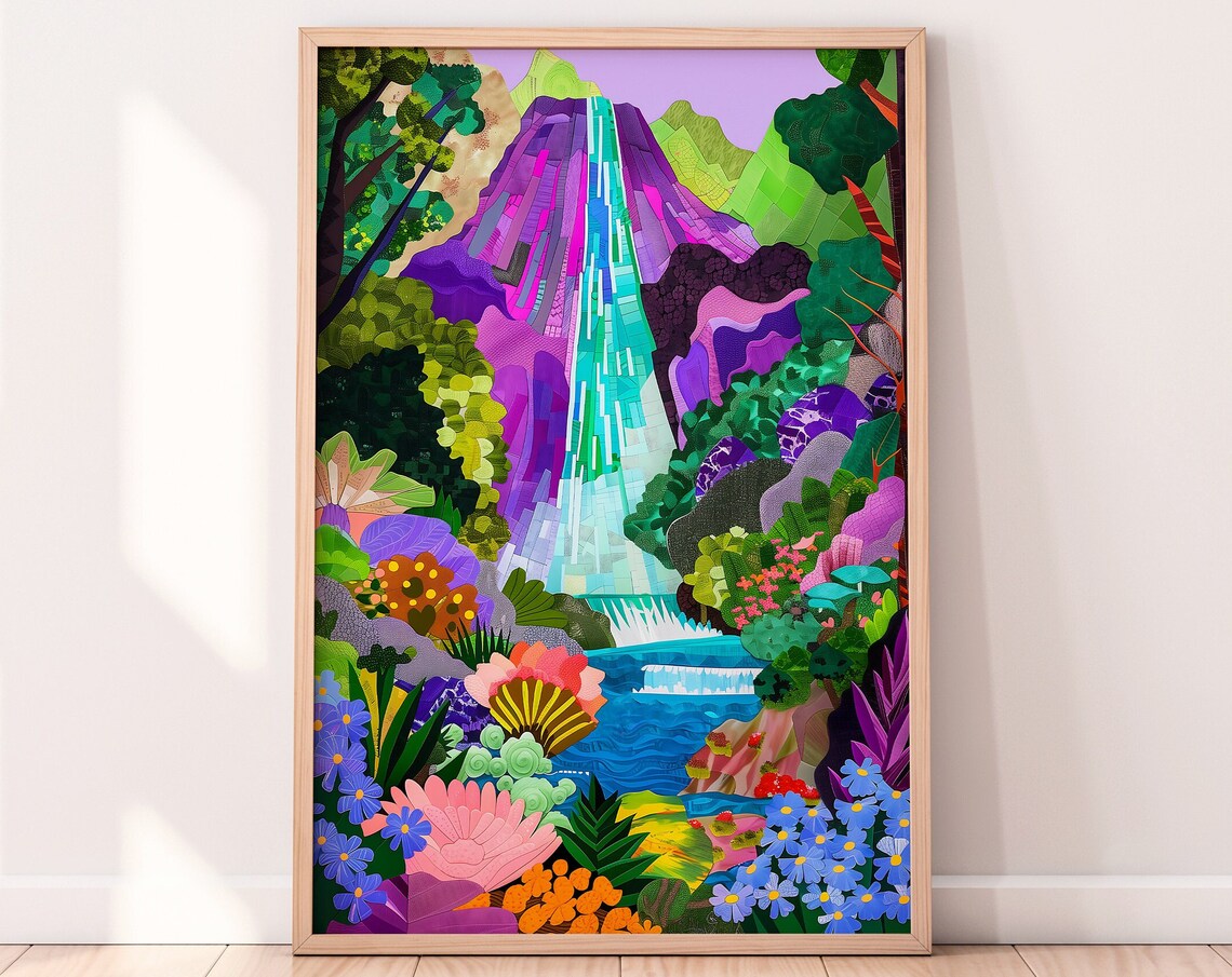 Abstract Waterfall Patchwork Art Print, Living Room