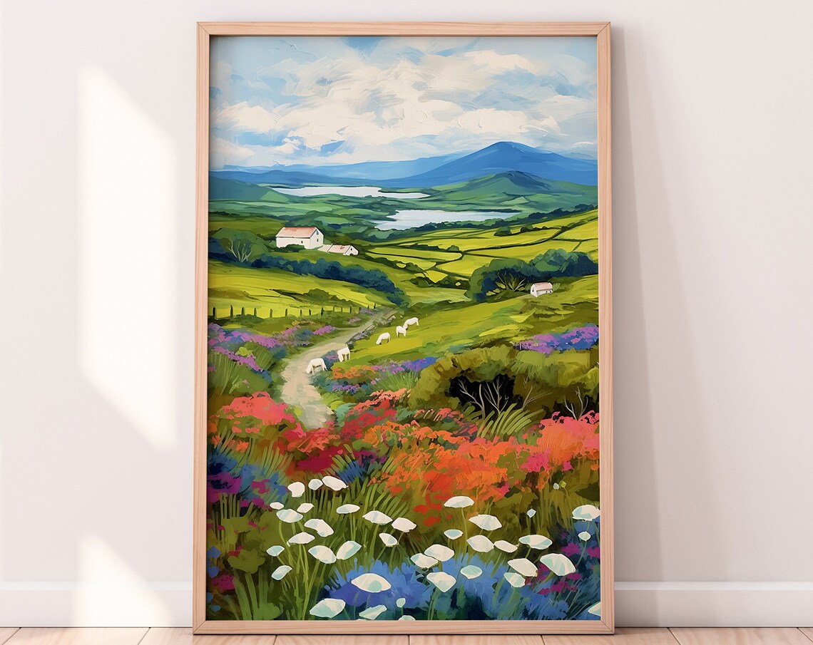 Ireland Travel Poster, Irish Countryside Landscape