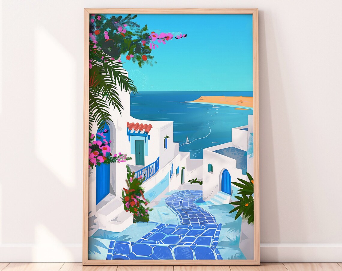 Tunisia Illustration Sidi Bou Said Travel Poster