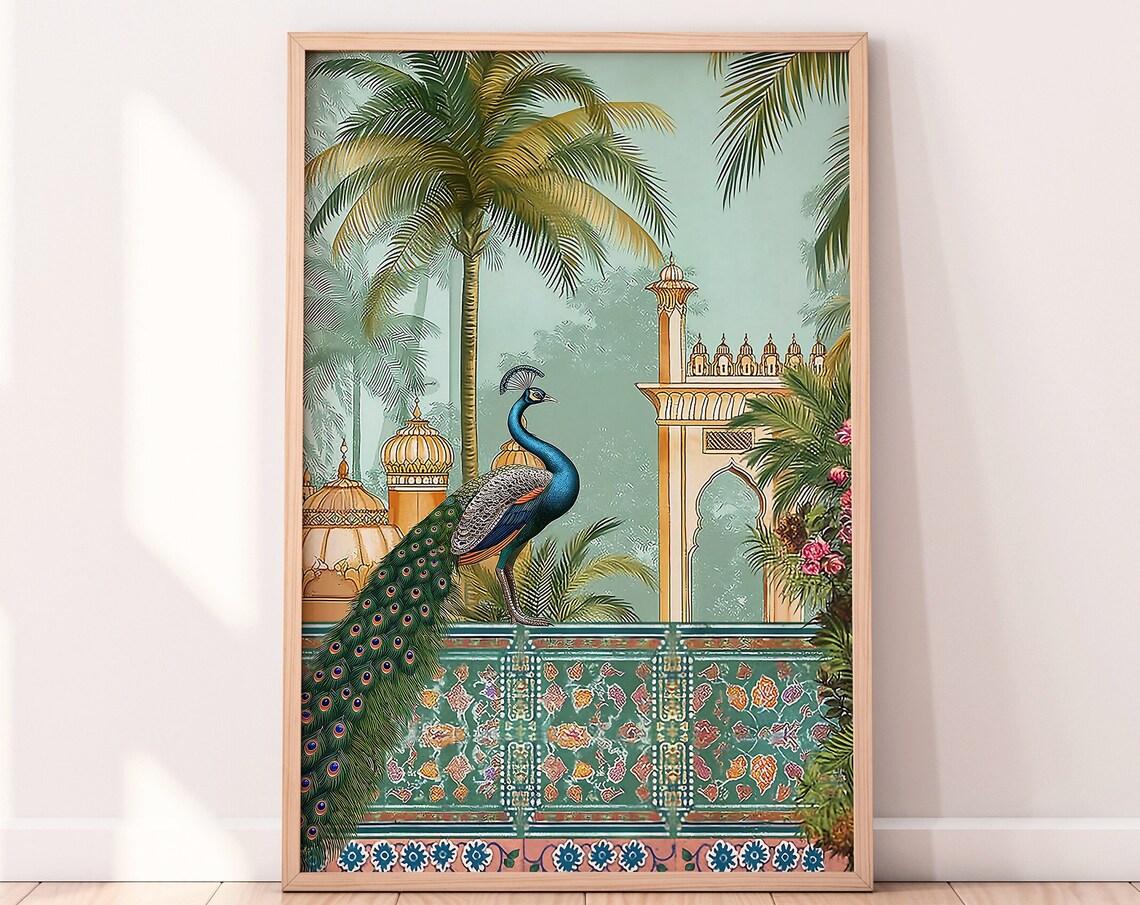 Peacock Indian Vintage Palace Royal Art Print