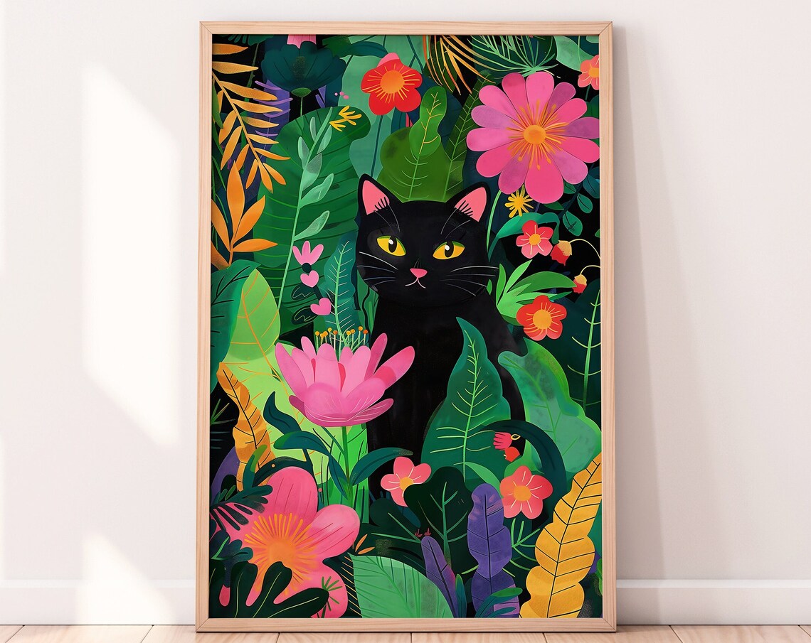 Cat in the Tropical Jungle Illustration Art Print