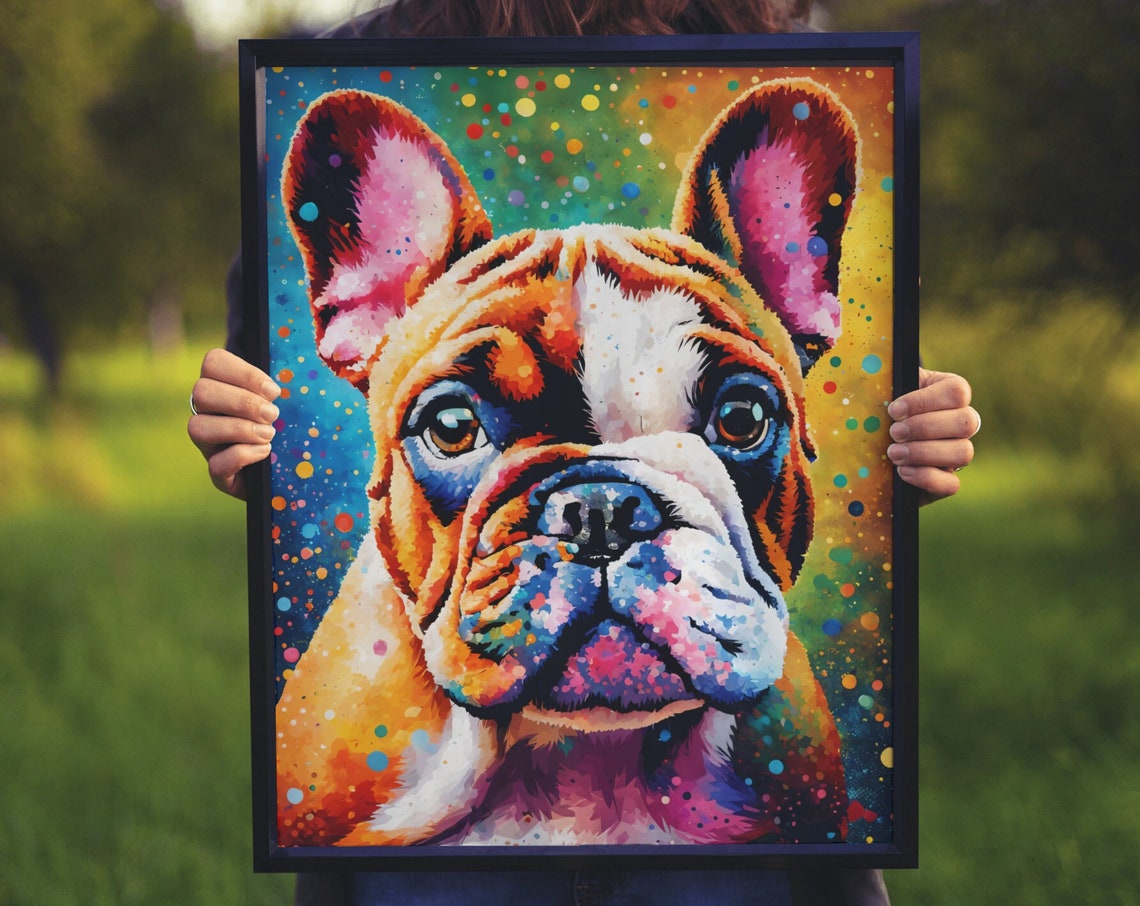 Colorful French Bulldog Wall Art Modern Puppy Dog Print Dog Portrait Dog Lover Gift Cute Dog Pop Art Bulldog Print Dog Art Home Decor