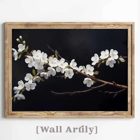 White Cherry Blossoms Art Wall Art Dark Academia Cottagecore Wall Art Moody Decor Country Rustic Floral
