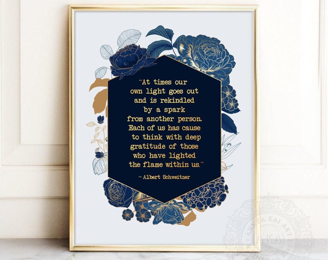 Albert Schweitzer Gratitude Quote Navy Floral Gold Thank You Art Print
