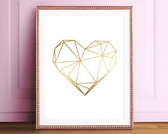 Glam Decor Gold Foil Print Geometric Poster Gold Heart Art Glam Wall Art Gold Print Heart Glam Art Geometric Posters Gold Poster