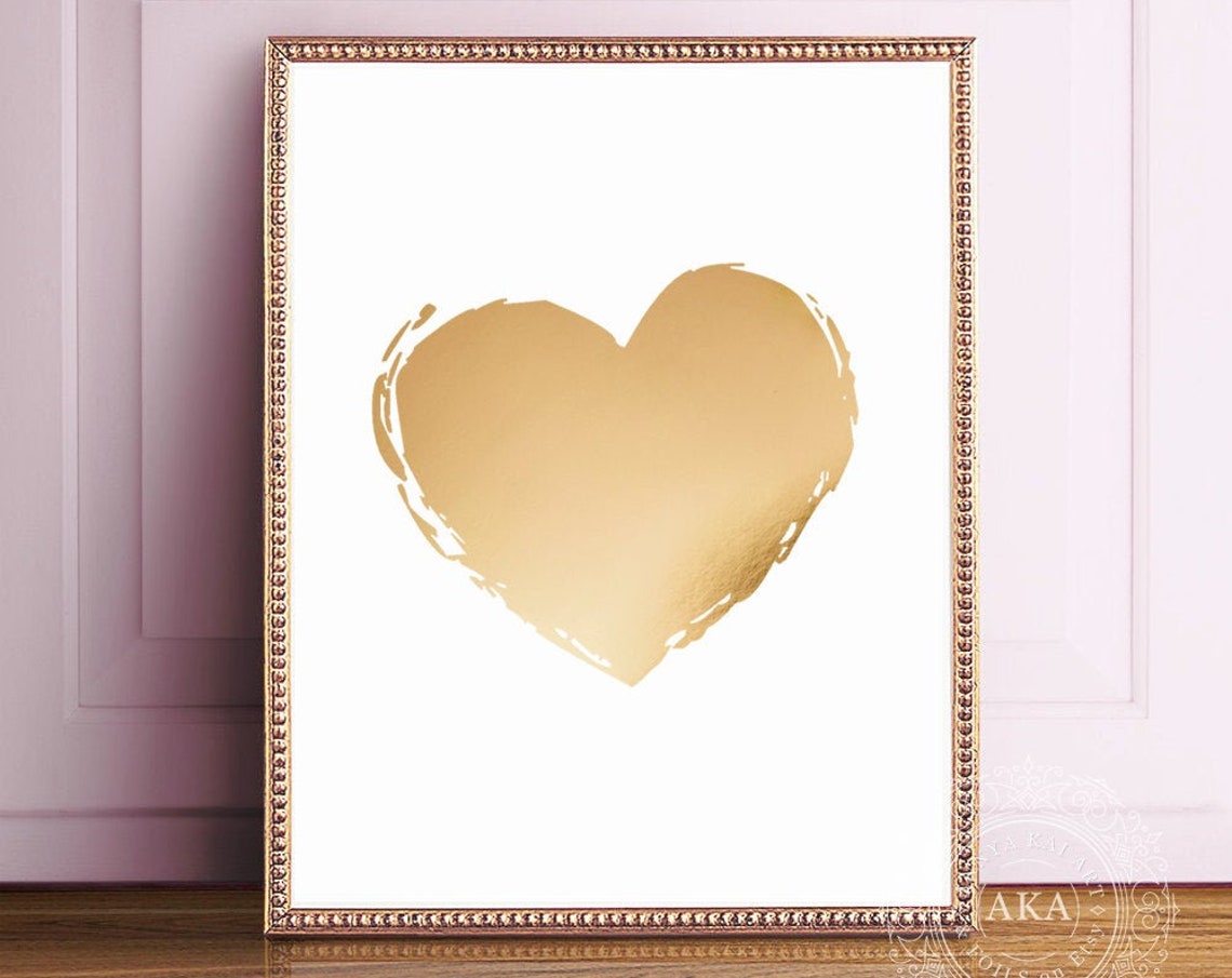 Gold Foil Brushstroke Heart Minimalist Modern Love Art Print
