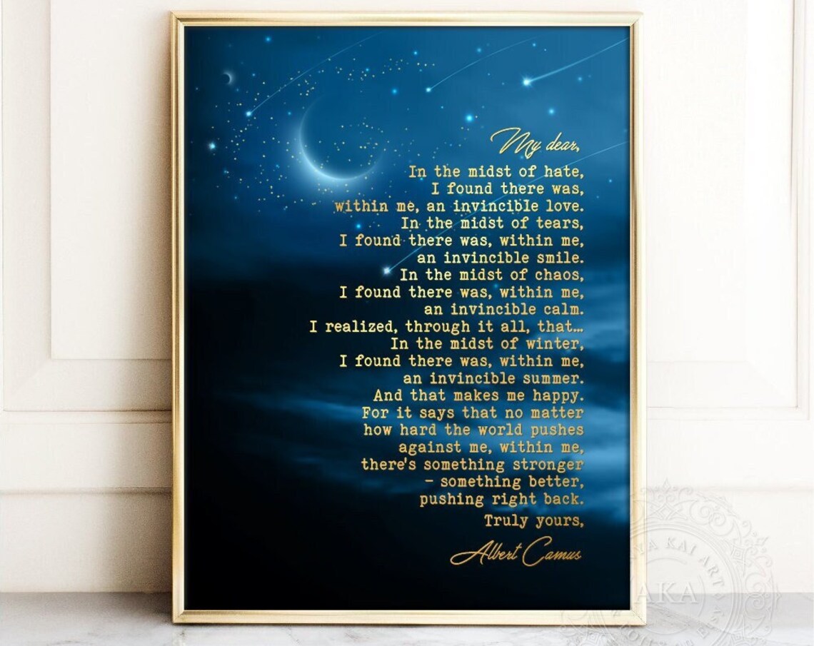Albert Camus The Stranger Quote Book Poster Print