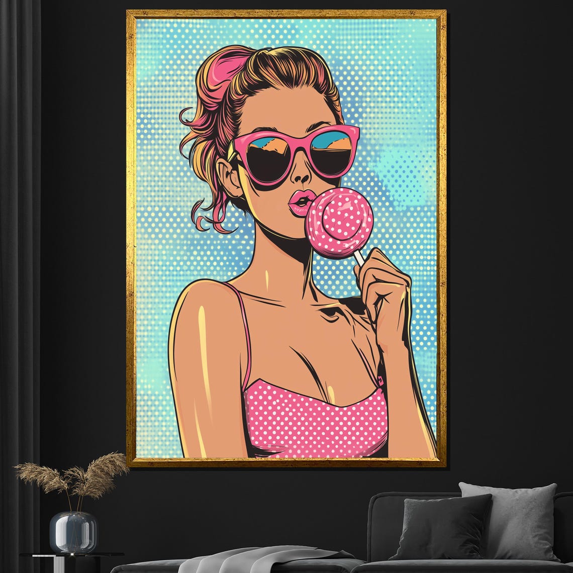 Pop Art Woman Pink Sunglasses Lollipop Retro Colorful Wall Art Poster