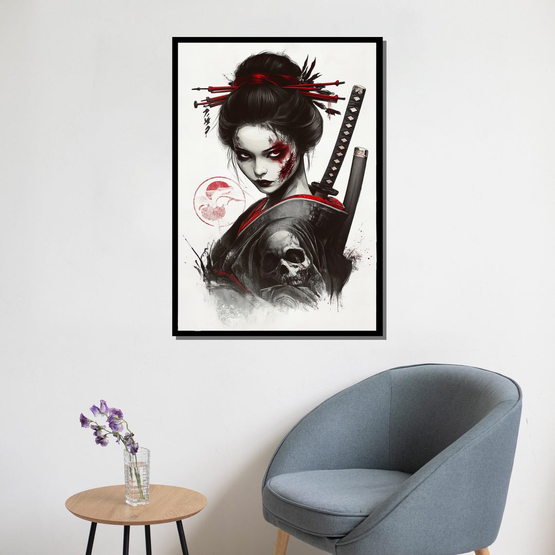 Dark Samurai Geisha Skull Katana Ink Grunge Japanese Warrior Poster - Image 5