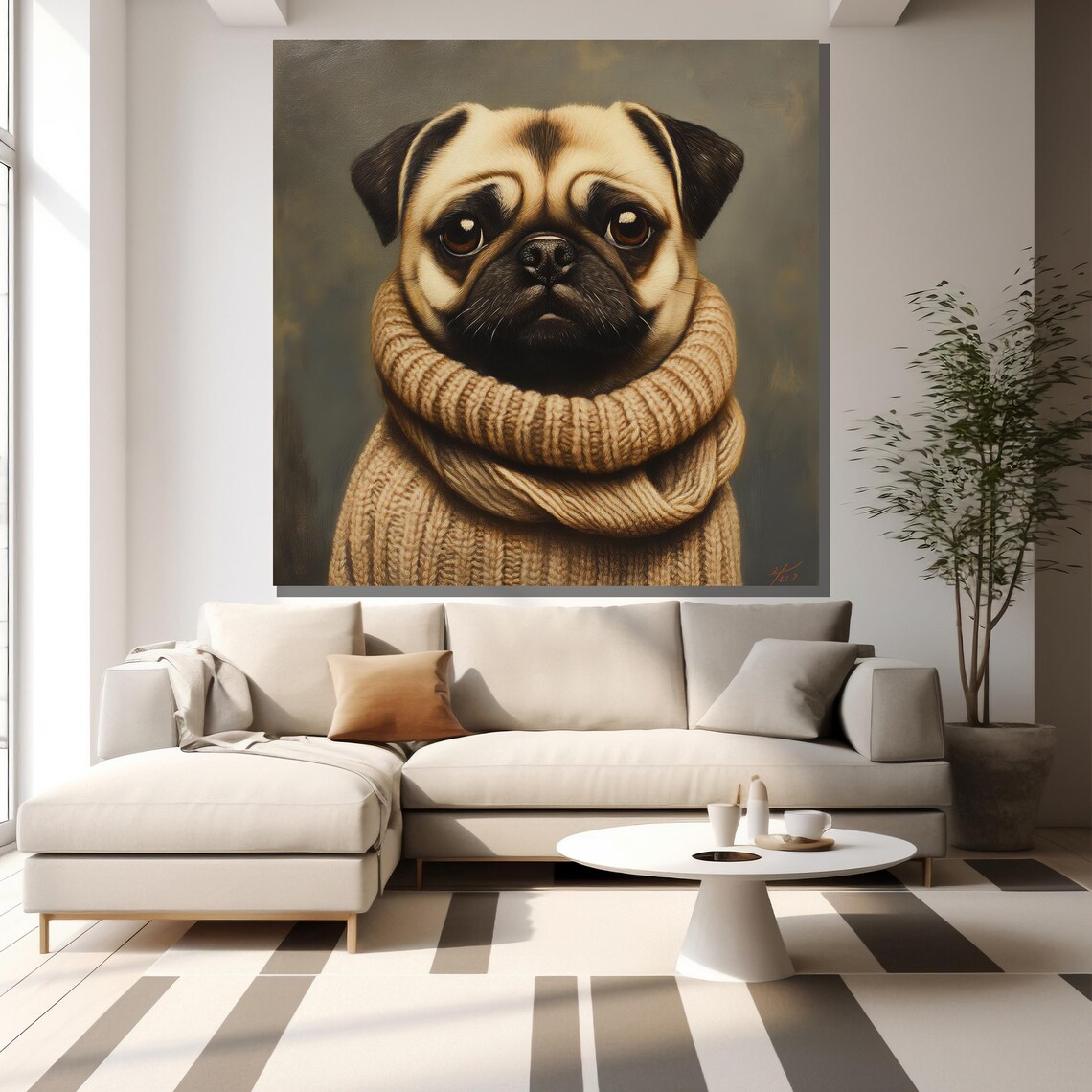 Pug Chunky Knit Scarf Cozy Cute Dog Portrait Winter Pet Wall Art - Image 2
