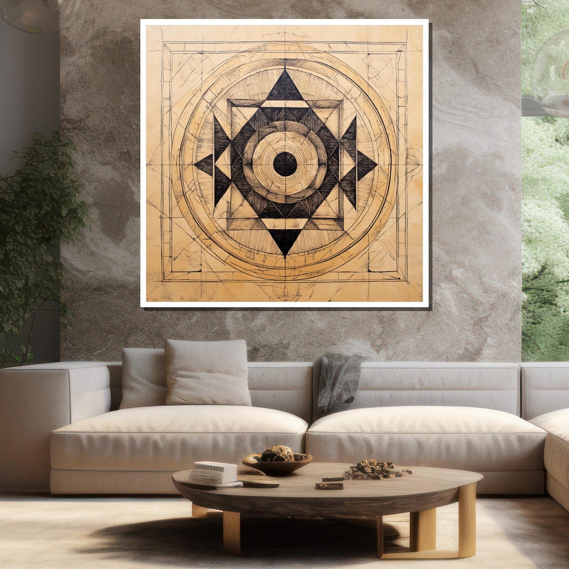 Sacred Geometry Star Mandala Black Beige Minimalist Abstract Poster - Image 3