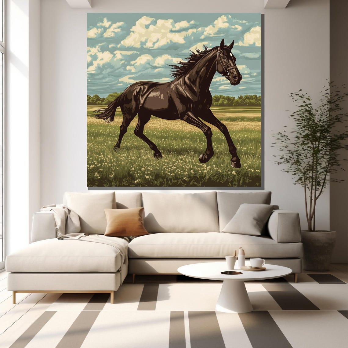 Dark Horse Running Meadow Majestic Equestrian Gallop Wall Art - Image 2