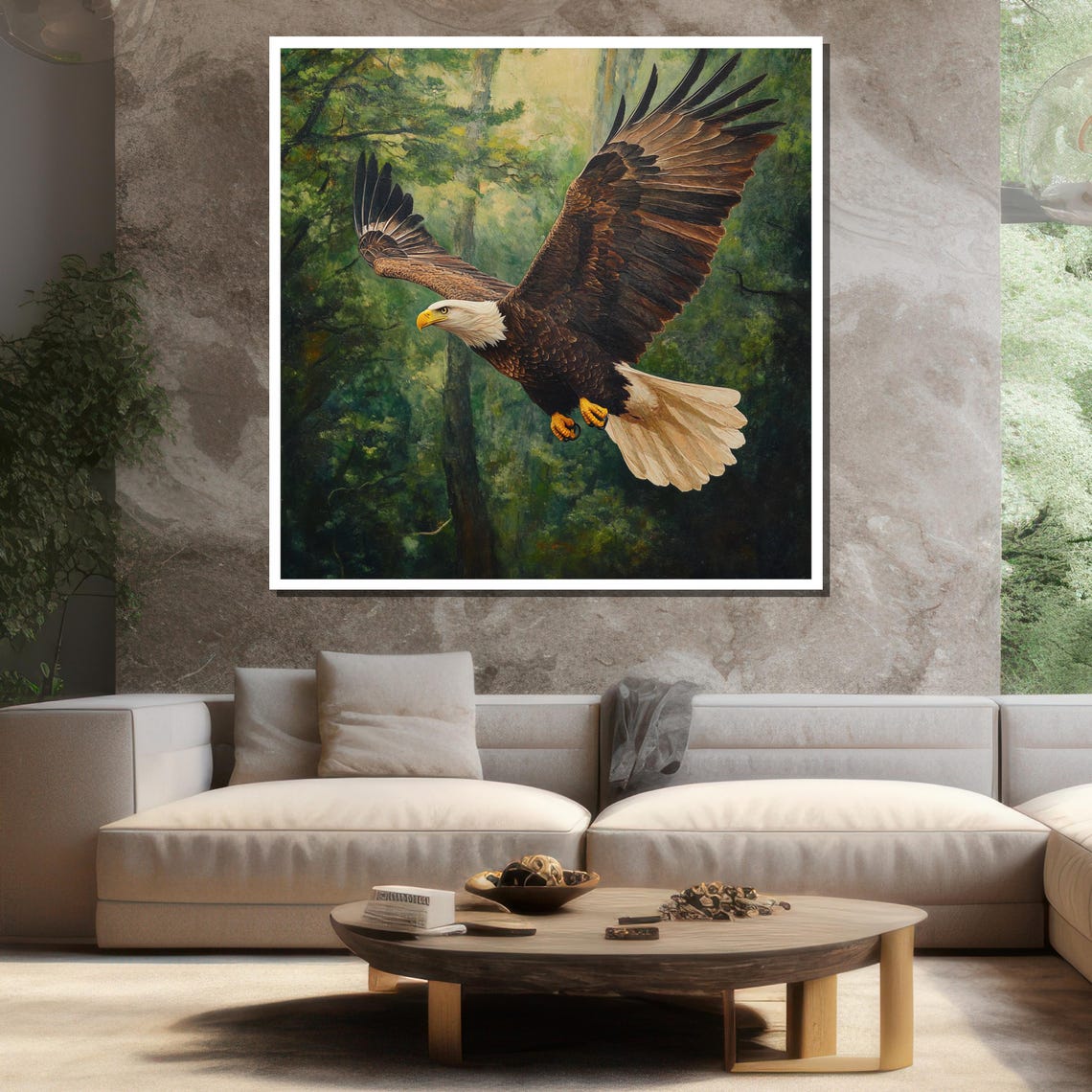 Bald Eagle Soaring Green Forest Wings Spread Bird Art Poster - Image 3