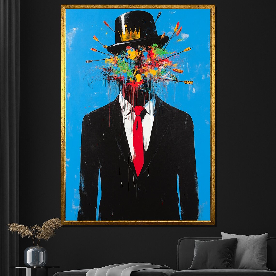 Crown Top Hat Paint Splatter Man Arrows Bold Surreal Wall Art Poster