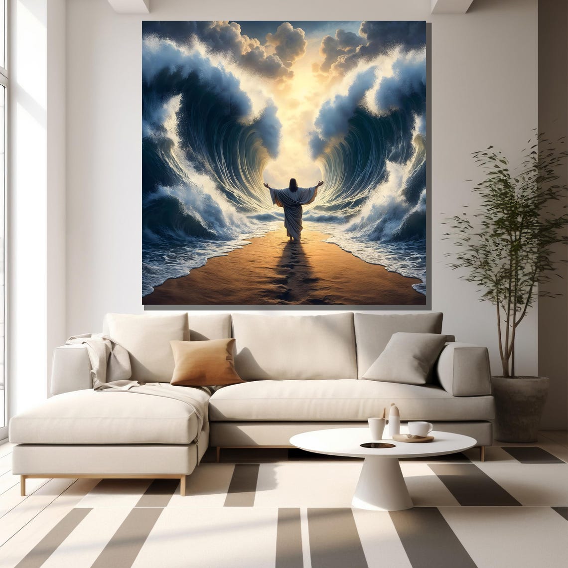 Moses Parting Red Sea Towering Waves Biblical Miracle Art Wall Poster - Image 2