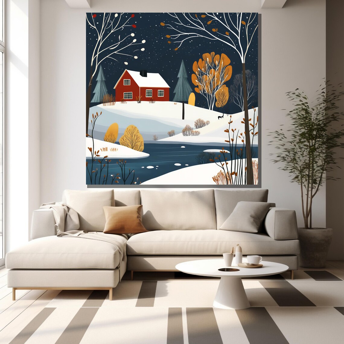 Winter Cottage Snowy Night Frozen Lake Cozy Holiday Cabin Wall Poster - Image 2