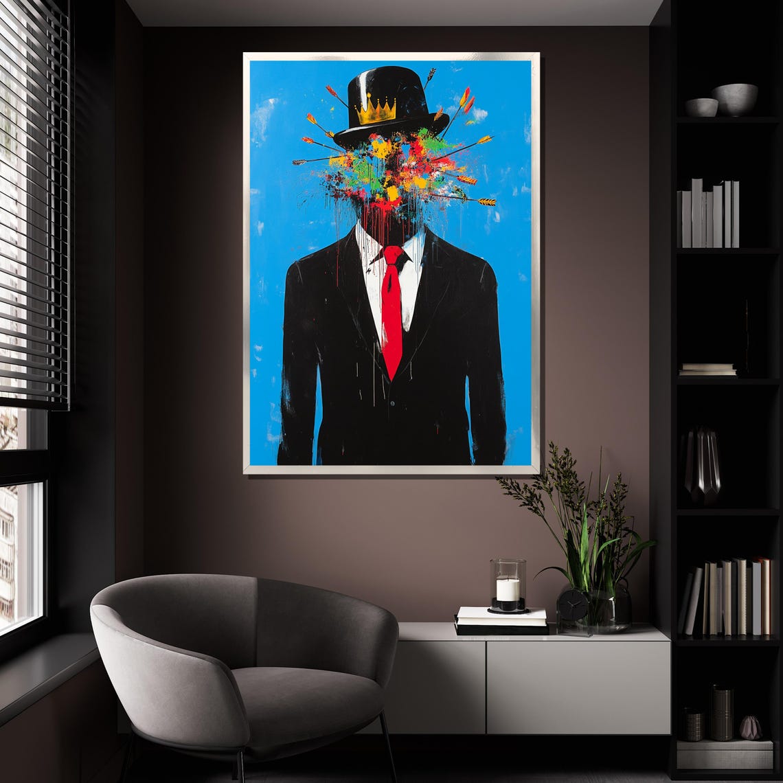 Crown Top Hat Paint Splatter Man Arrows Bold Surreal Wall Art Poster - Image 4