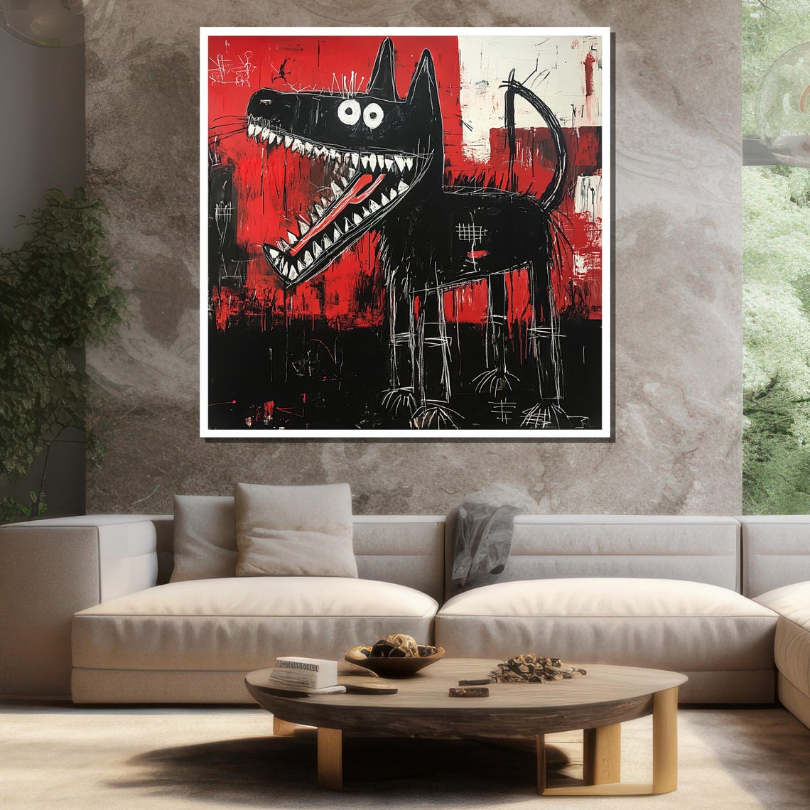 Abstract Black Dog Painting Modern Wall Art With Bold Colors Unique Home Decor Gift - Image 3