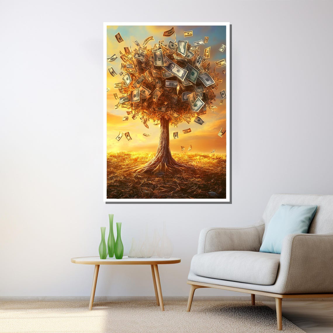 Money Tree With Flying Dollar Bills Wealth Symbol Wall Art Poster - Image 3