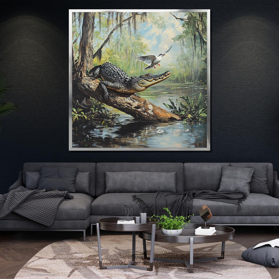 Alligator On Log In Bayou Swamp Wildlife Nature Scene Poster - Image 4
