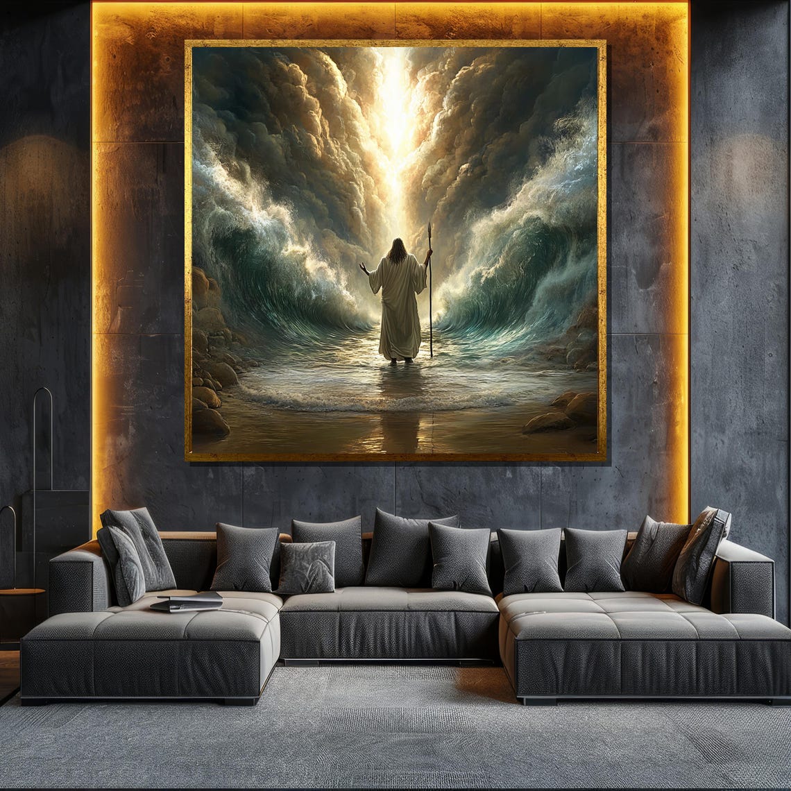 Moses Parting The Red Sea With Towering Waves Religious Poster