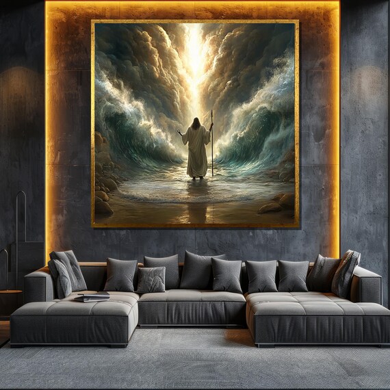 Moses Parting The Red Sea With Towering Waves Religious Poster