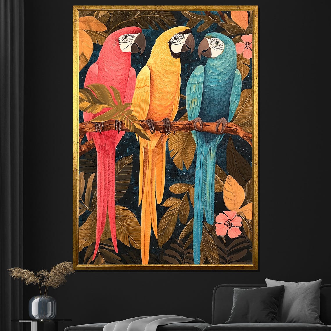 Three Macaws Colorful Parrots Tropical Jungle Bird Art Poster