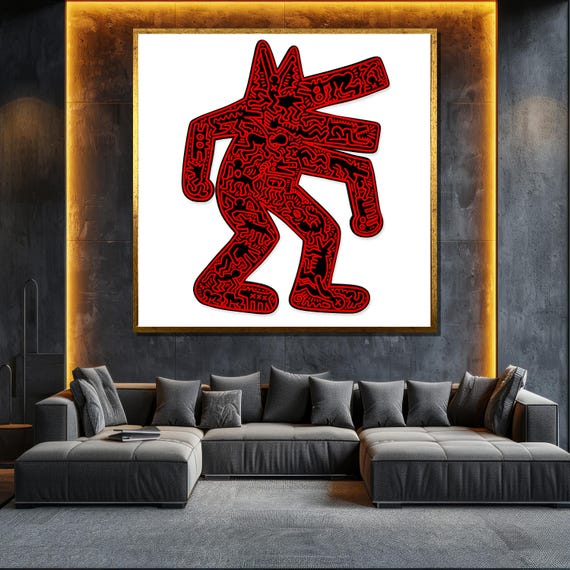 Bold Red And Black Abstract Dog Pop Art Modern Wall Art For Home Decor Or Unique Gift