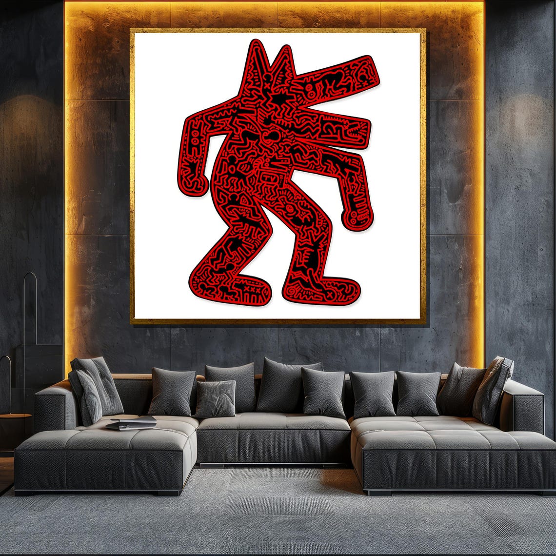 Bold Red And Black Abstract Dog Pop Art Modern Wall Art For Home Decor Or Unique Gift