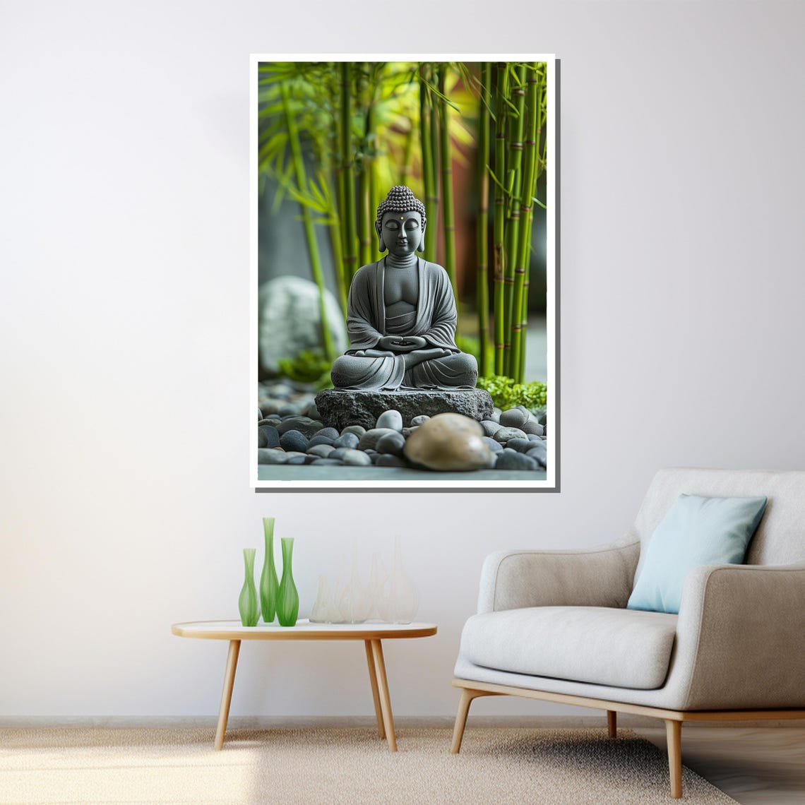 Buddha Statue Meditating In Bamboo Garden Zen Wall Art Poster - Image 3
