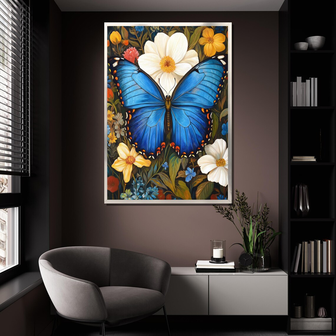 Blue Morpho Butterfly Floral Garden Vibrant Nature Art Poster - Image 4