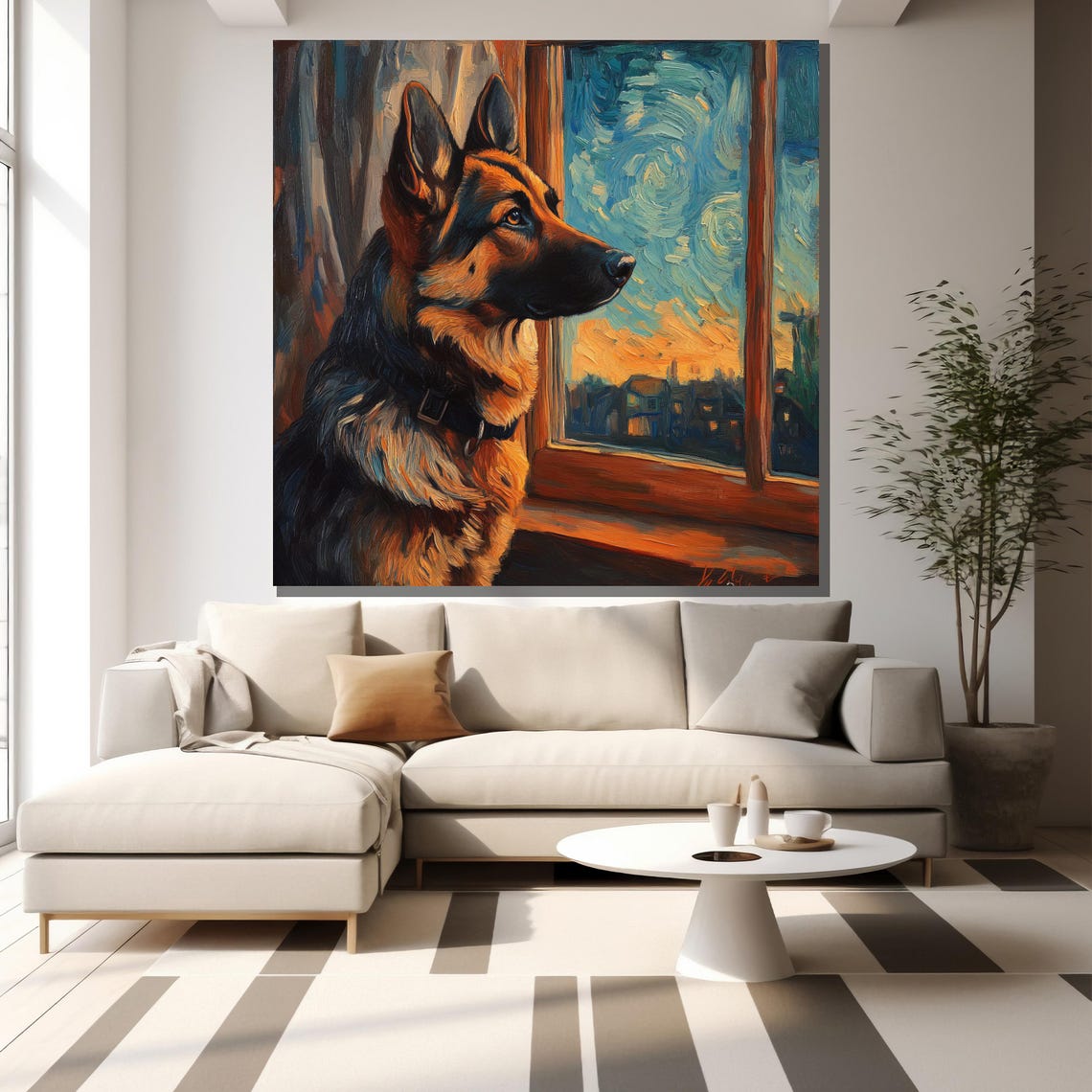 German Shepherd Starry Night Style Window Loyal Dog Art Poster - Image 2