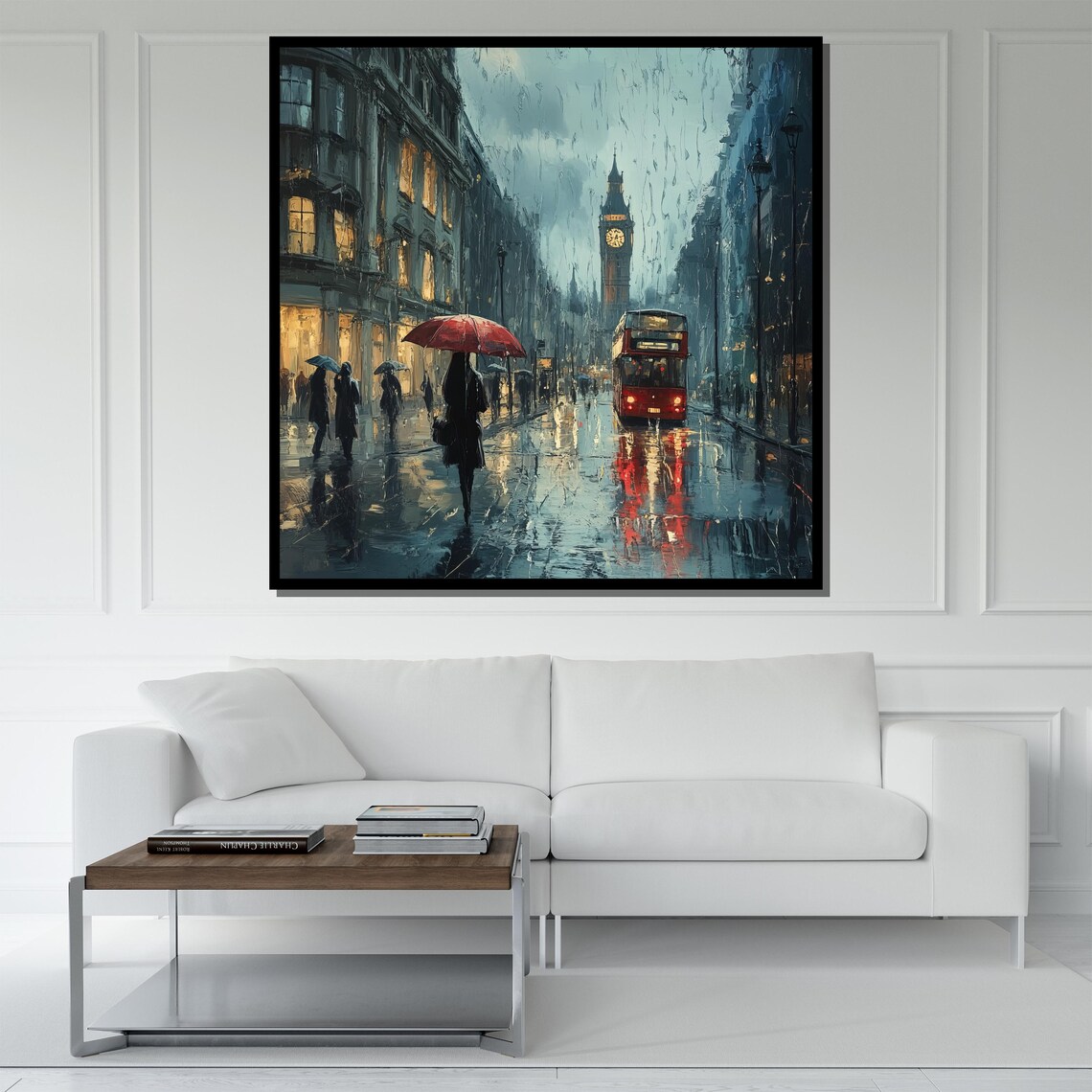 London Rainy Street Big Ben Red Bus Red Umbrella Romantic City Poster - Image 5