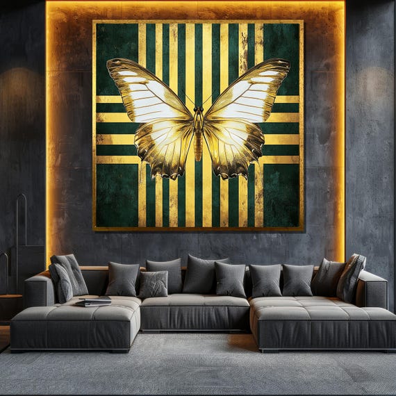 Golden Butterfly Painting Modern Wall Art Elegant Nature Decor For Living Room Unique Gift For Art Lovers