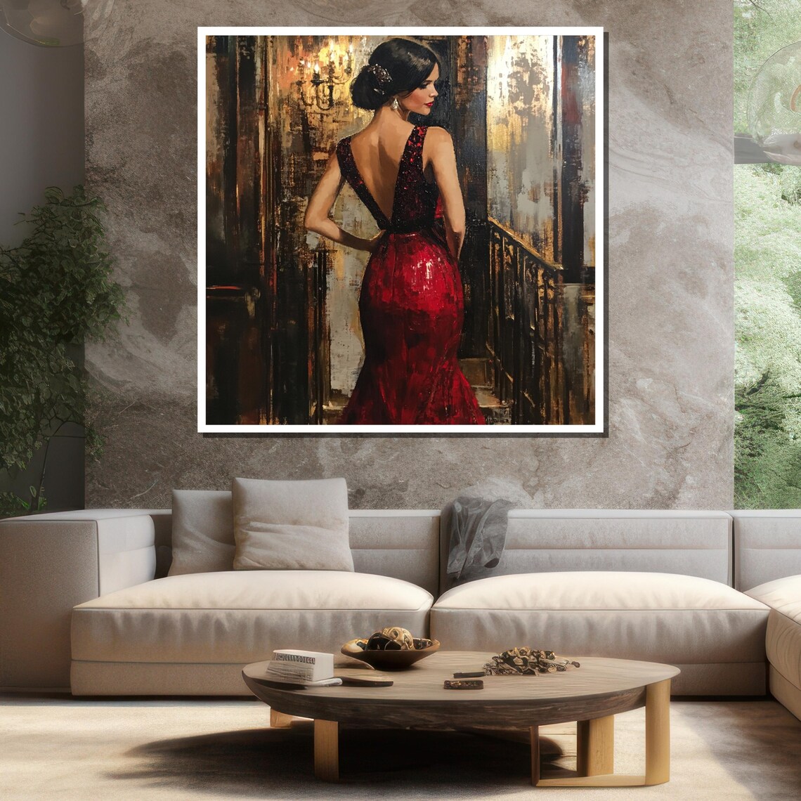 Elegant Woman In Red Dress Portrait Art Print - Image 3
