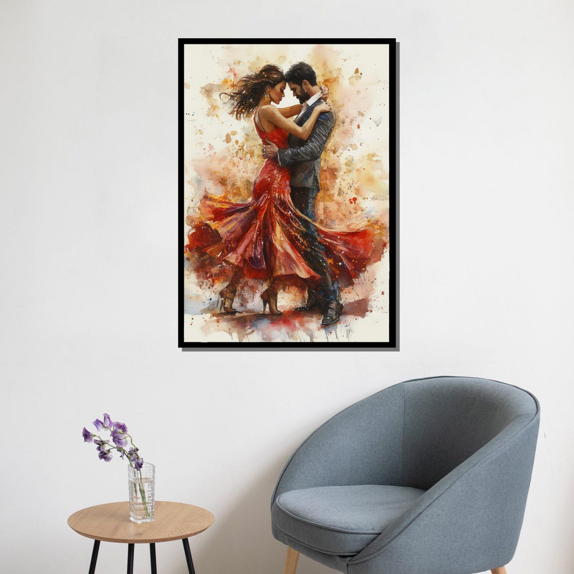 Watercolor Dancing Couple Romantic Red Dress Splash Passion Art Poster - Image 5