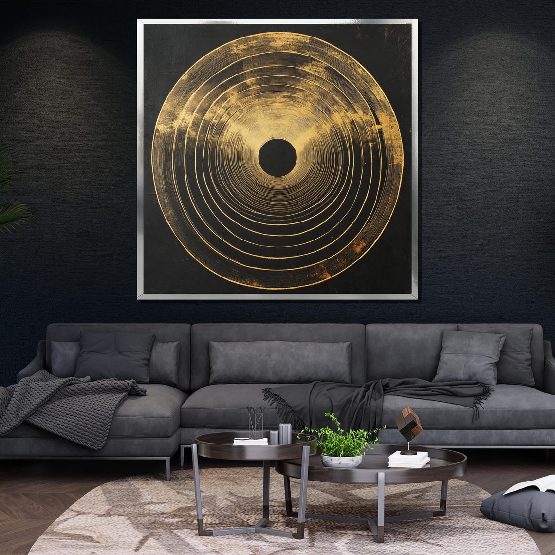 Golden Abstract Circular Painting Modern Wall Art Unique Gift For Living Room Bold Home Decor Statement Piece - Image 4