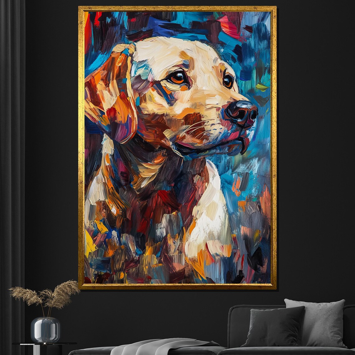 Labrador Retriever Colorful Brushstroke Dog Portrait Blue Art Poster