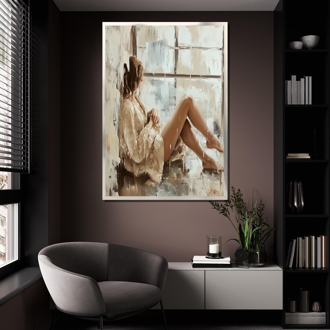Woman By Window Impasto Painting Serene Neutral Minimalist Canvas Wall Art - Image 4