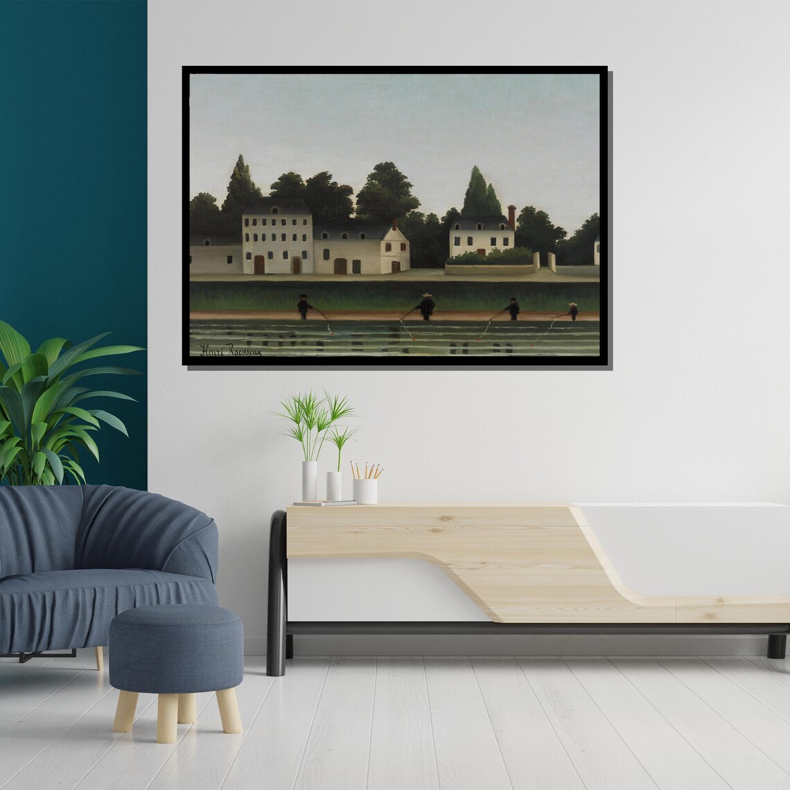 Henri Rousseau Fishermen River Bank Factory Naive Landscape Poster - Image 5