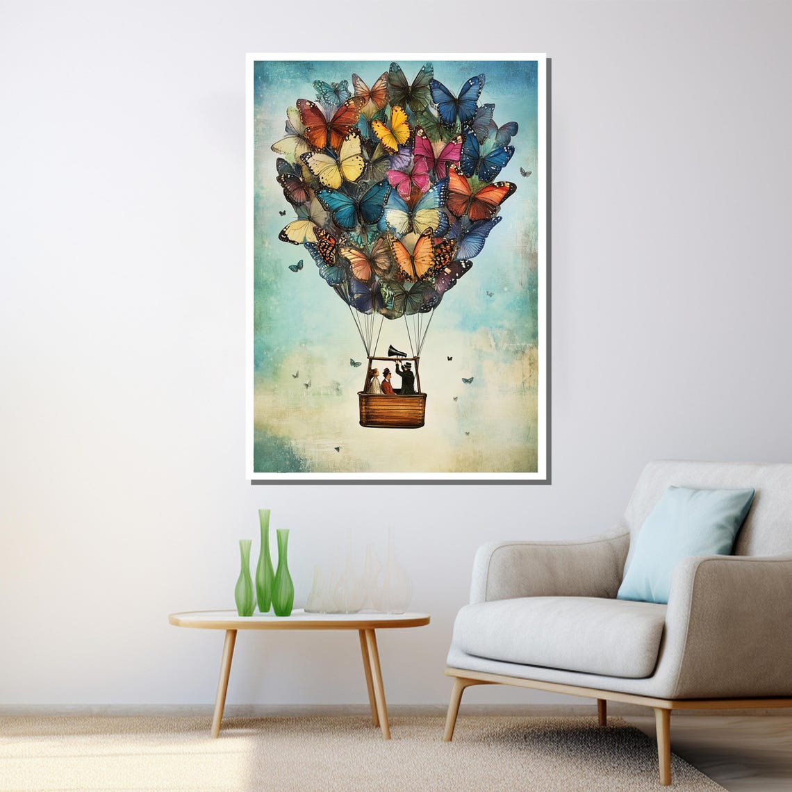 Butterfly Hot Air Balloon With Travelers Whimsical Art Poster - Image 3