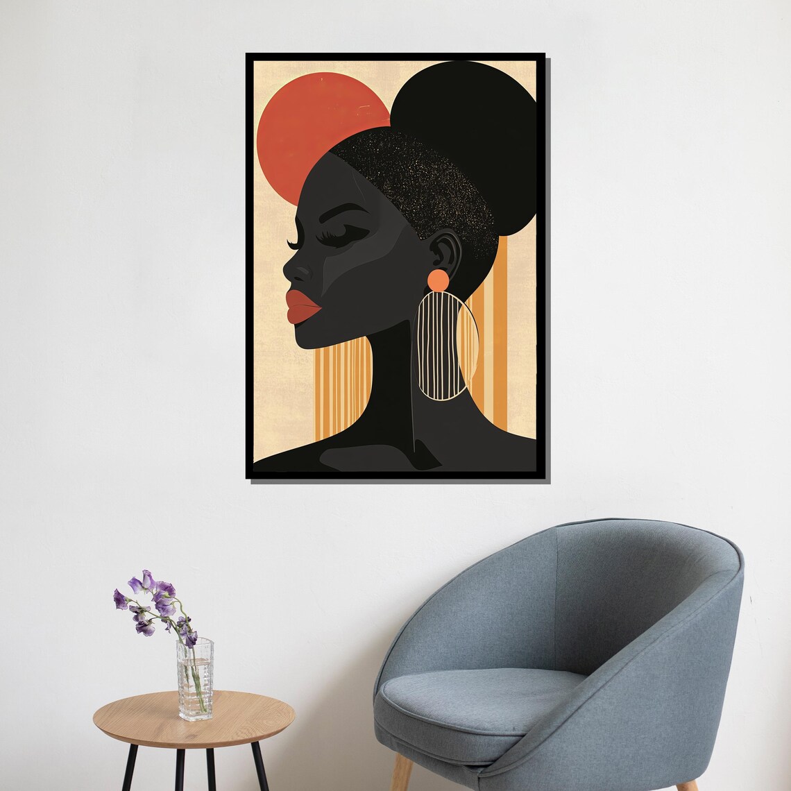 Abstract African Woman Silhouette Red Sun Minimalist Modern Art Poster - Image 5