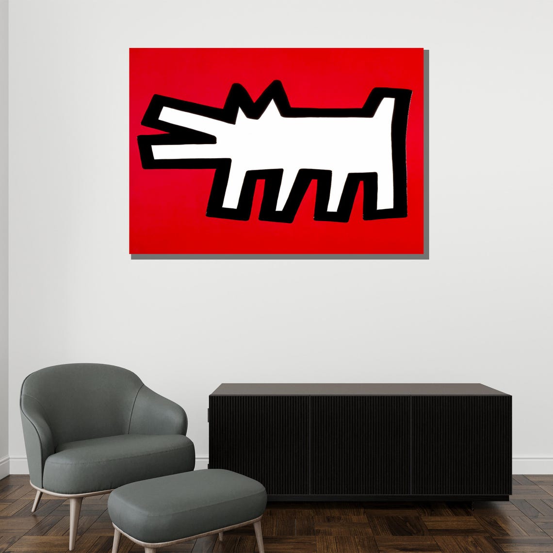 Bold Red And White Dog Pop Art Modern Wall Art With Graphic Design For Home Decor Or Gift - Image 2