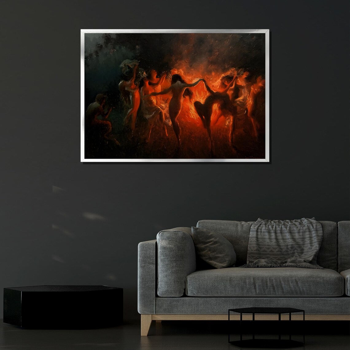 Mystical Fire Dance Painting Ethereal Women Dancing Around Bonfire Poster - Image 4
